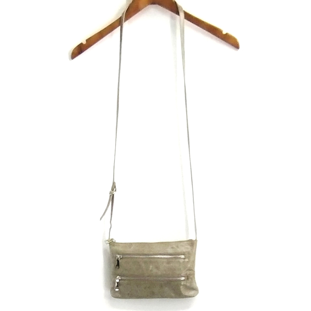 Hobo Mara‎ Crossbody Bag Stone Gray leather Triple Zipper
